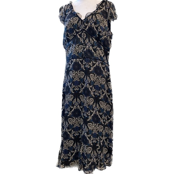 Ann Taylor Loft Midi Dress Womens Floral Flutter Sleeves Size 14 - Picture 2 of 12